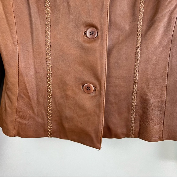 Danier Authentic Vintage Brown Camel Genuine Leather Button Front Blazer size M - Picture 6 of 15